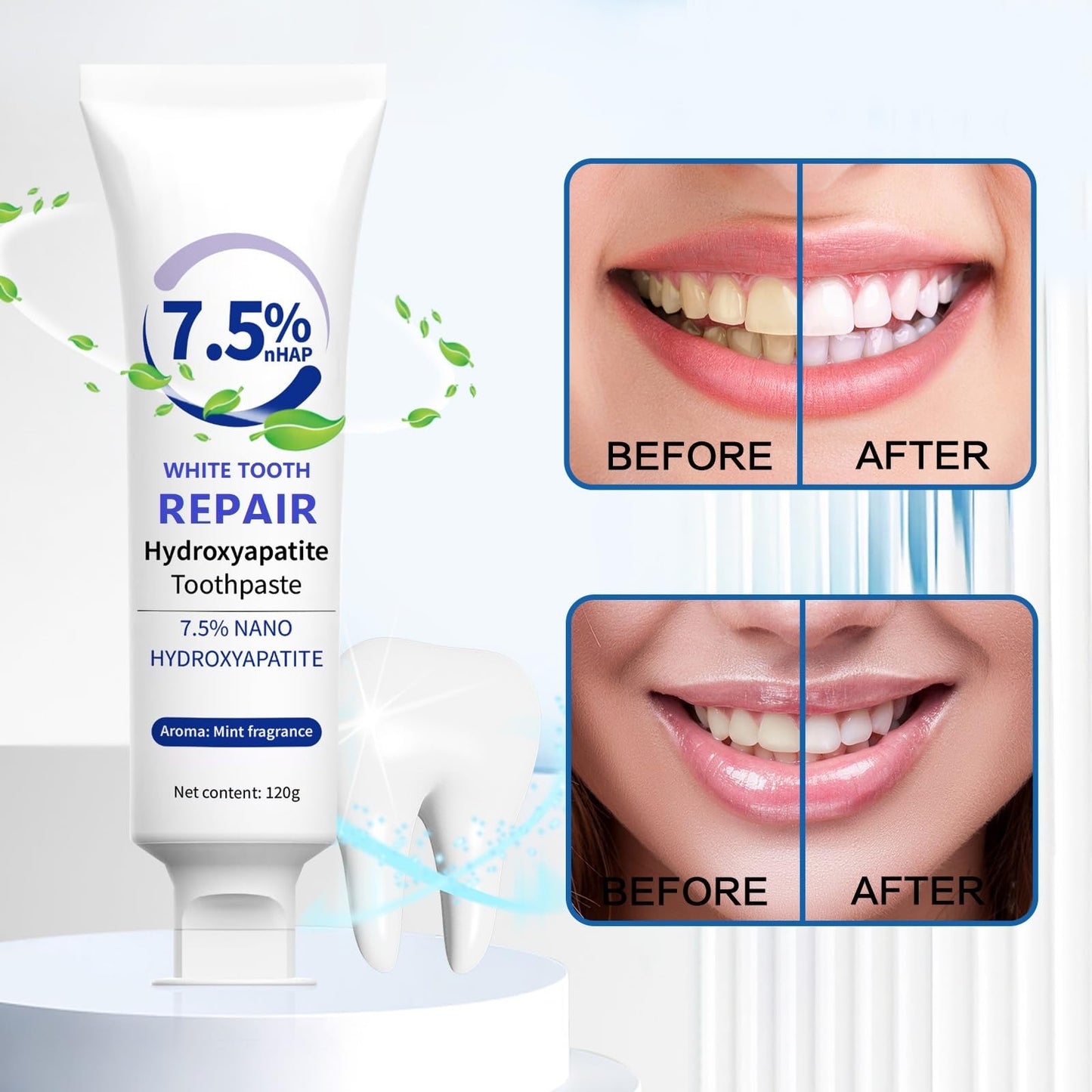 2Pcs Hydroxyapatite Toothpaste – Advanced Enamel Protection for Sensitive Teeth, 4.23 oz
