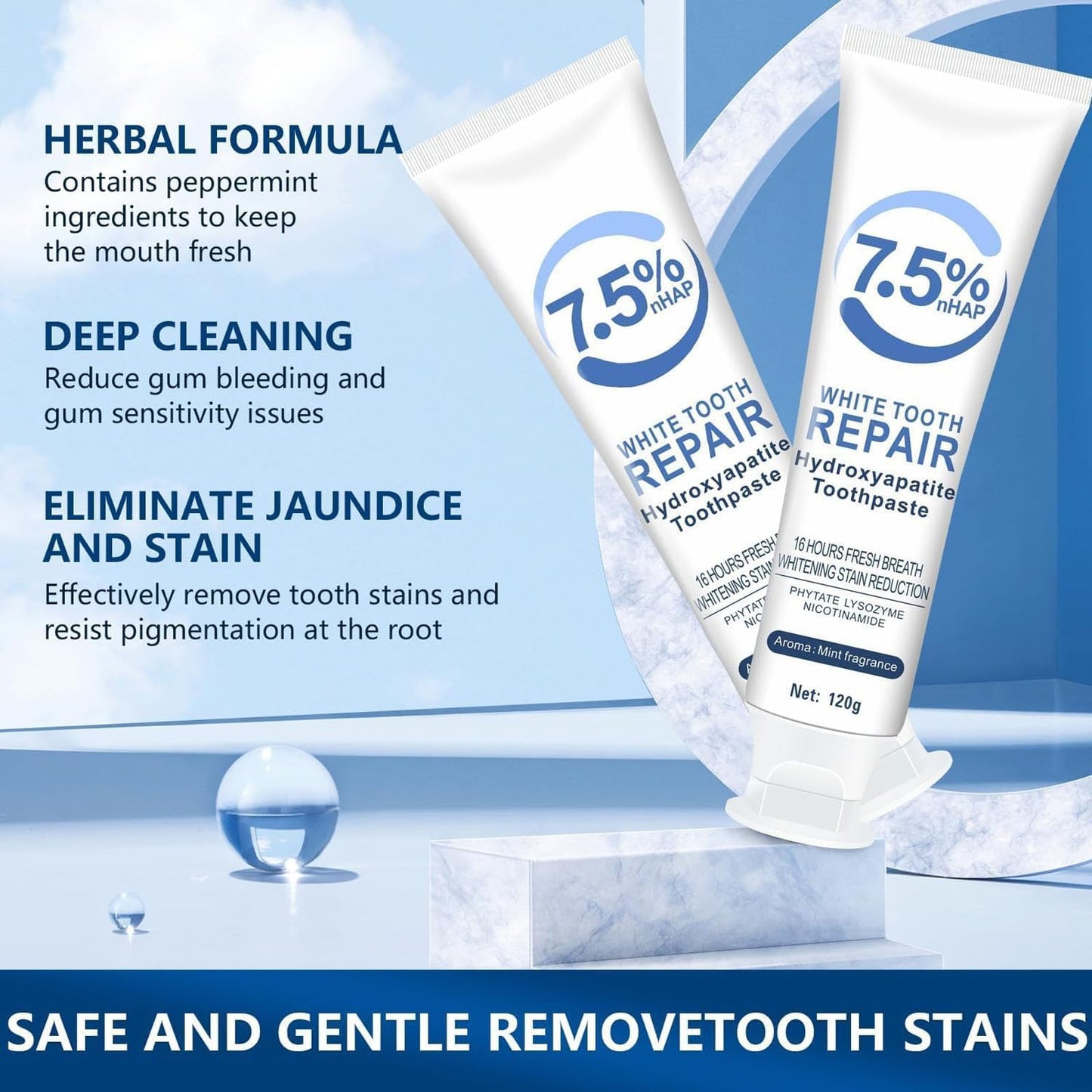 Hydroxyapatite Toothpaste – Fluoride-Free Enamel Protection for Sensitive Teeth (2×4.23oz)