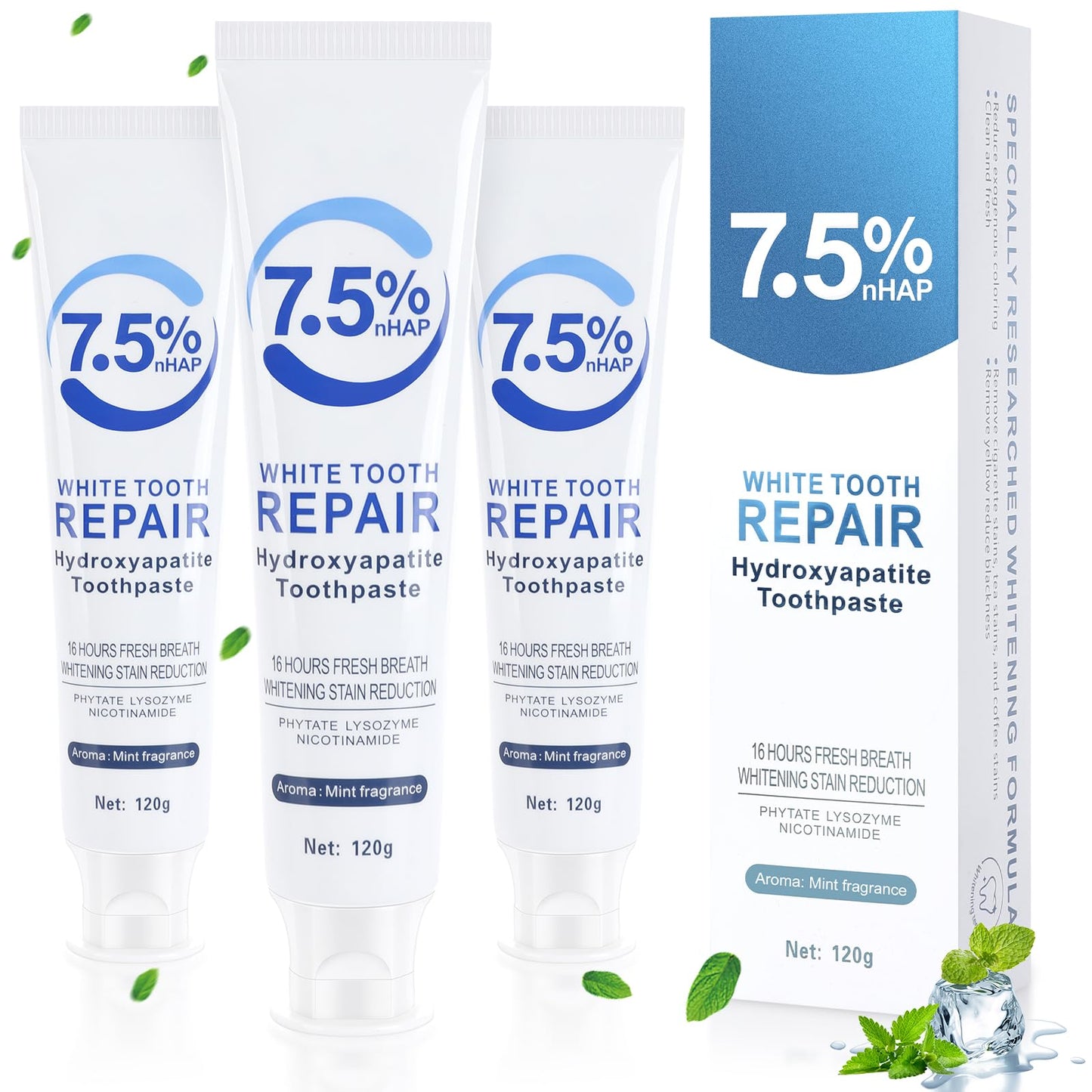 Hydroxyapatite Toothpaste 3-Pack – Enamel Repair & Sensitivity Relief (7.5% nHAp)