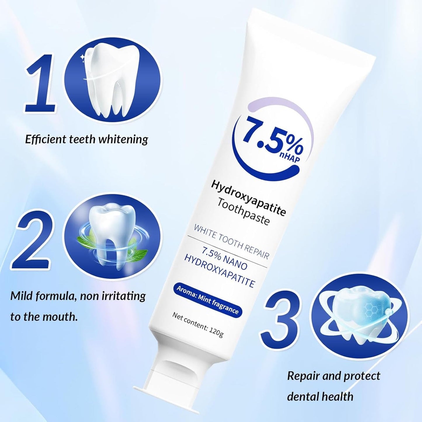 Hydroxyapatite Toothpaste – Fluoride-Free Enamel Protection for Sensitive Teeth (2×4.23oz)