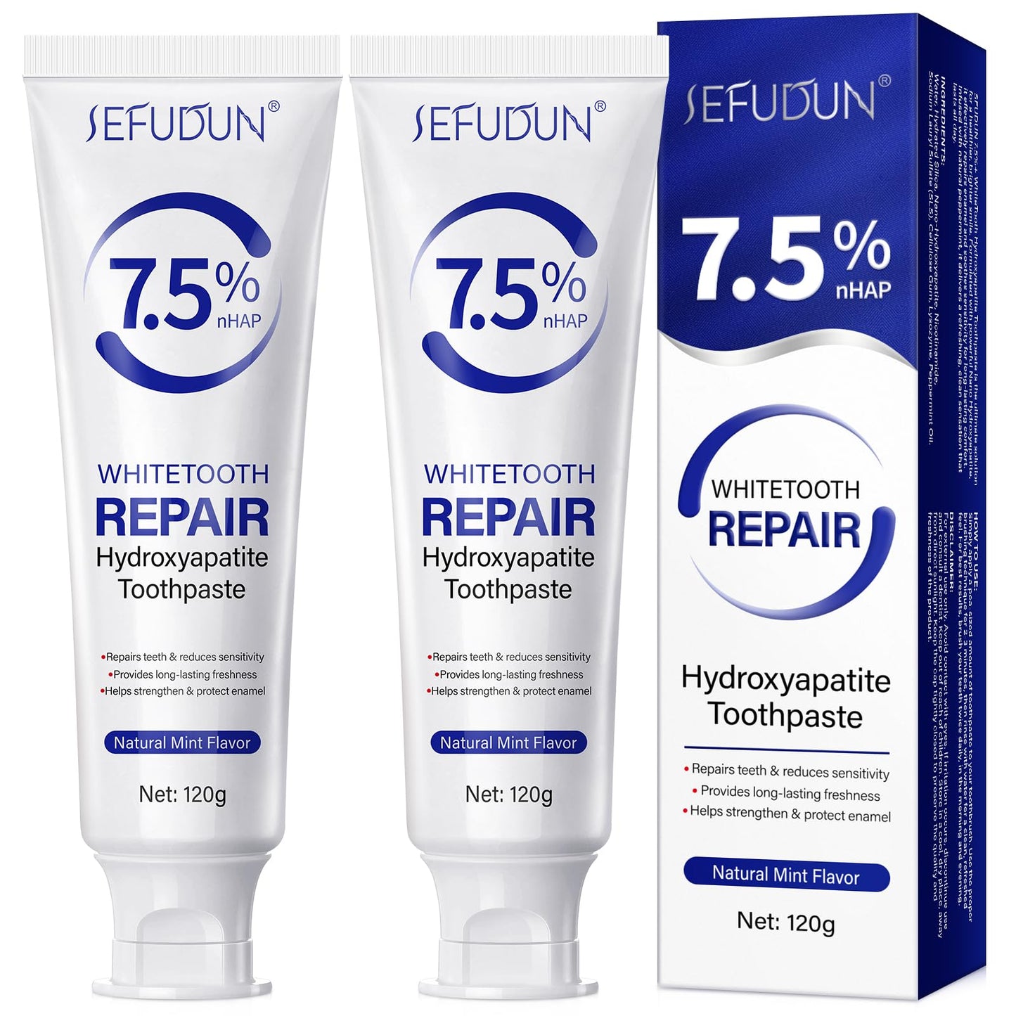 Hydroxyapatite Toothpaste 7.5% | 2-Pack Nano Enamel Protection & Gentle Mint