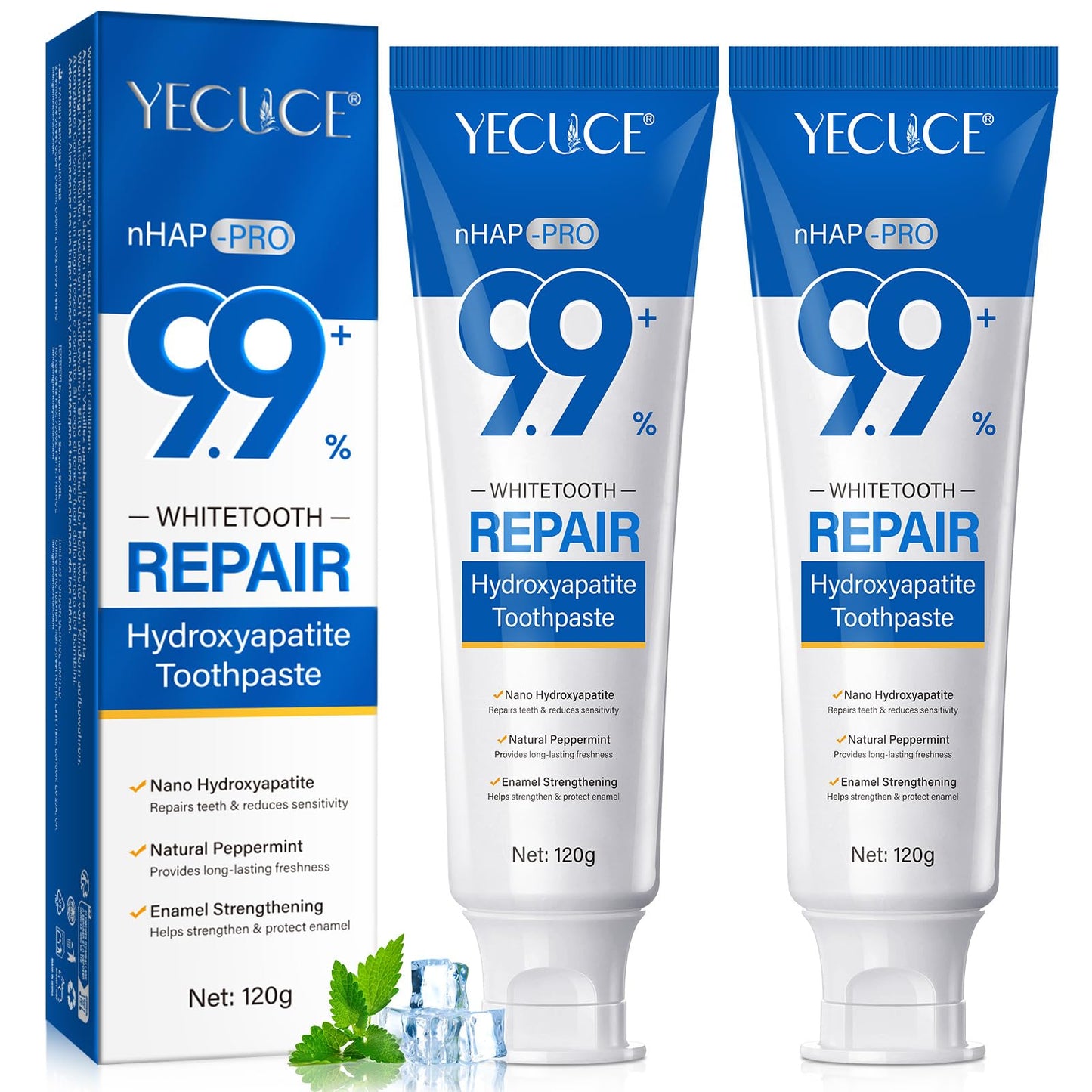 Hydroxyapatite Toothpaste 9.9% | 2 Pack Nano HA Toothpaste for Enamel Protection & Sensitivity Relief