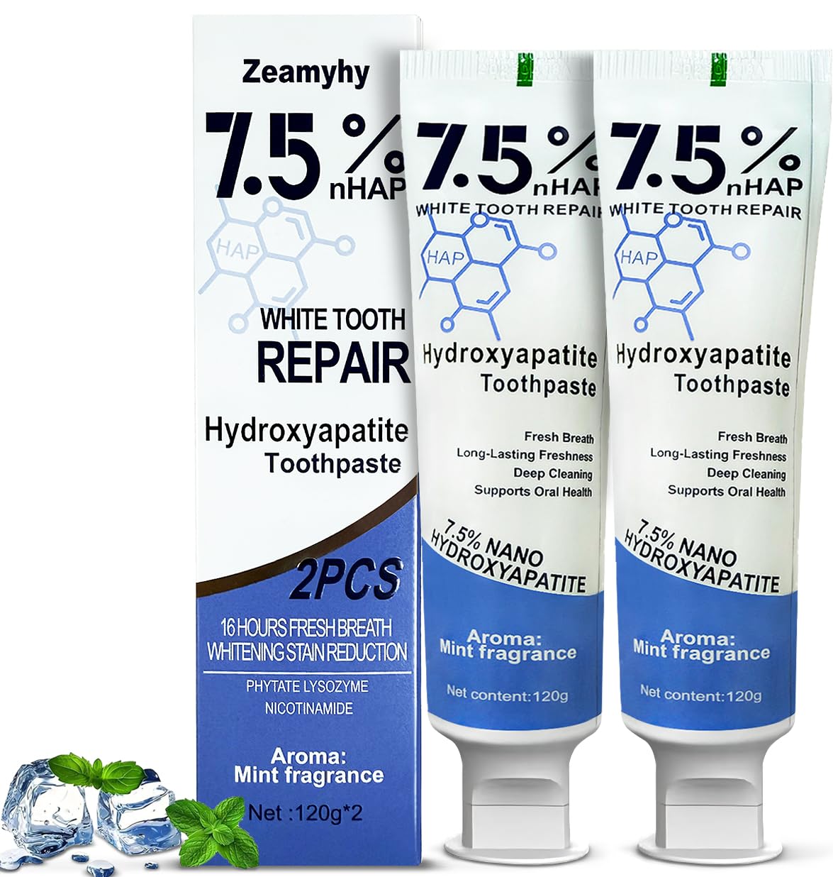 7.5% Hydroxyapatite Toothpaste – Enamel Protection, Fluoride-Free, Fresh Mint