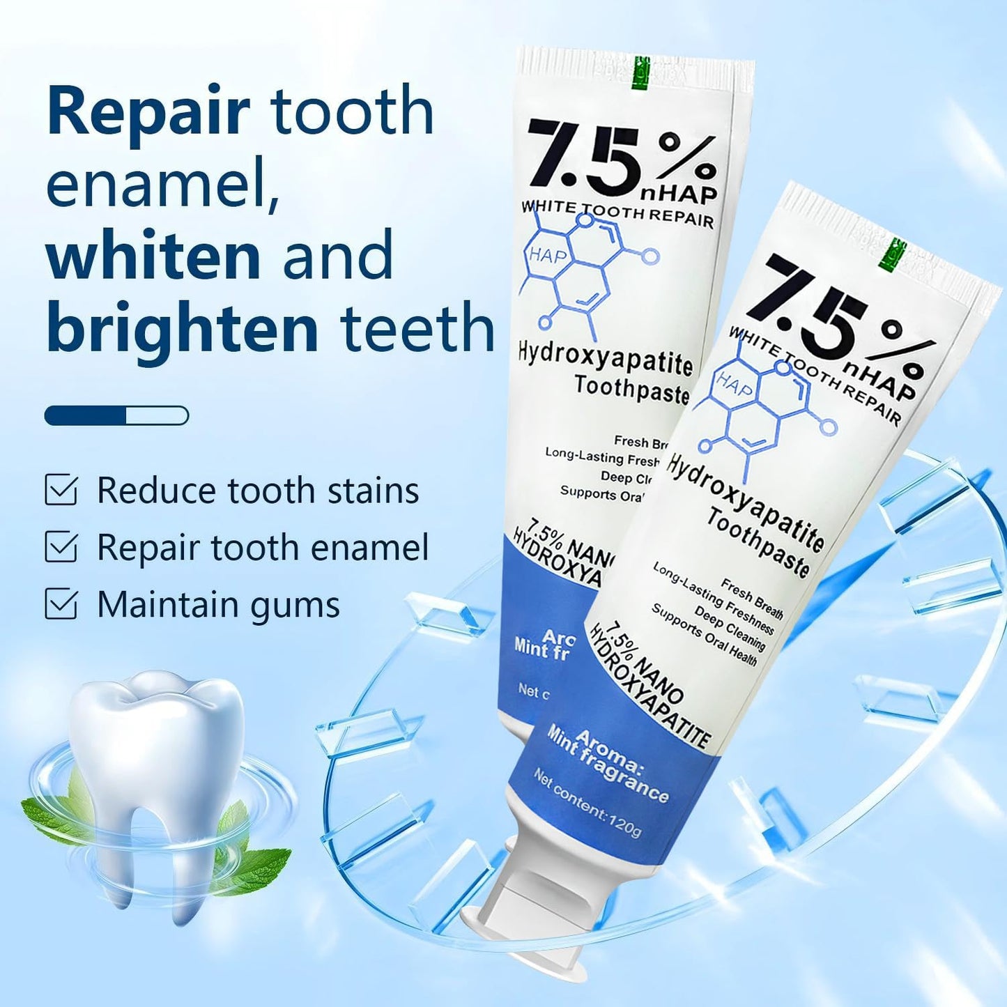 7.5% Hydroxyapatite Toothpaste – Enamel Protection, Fluoride-Free, Fresh Mint