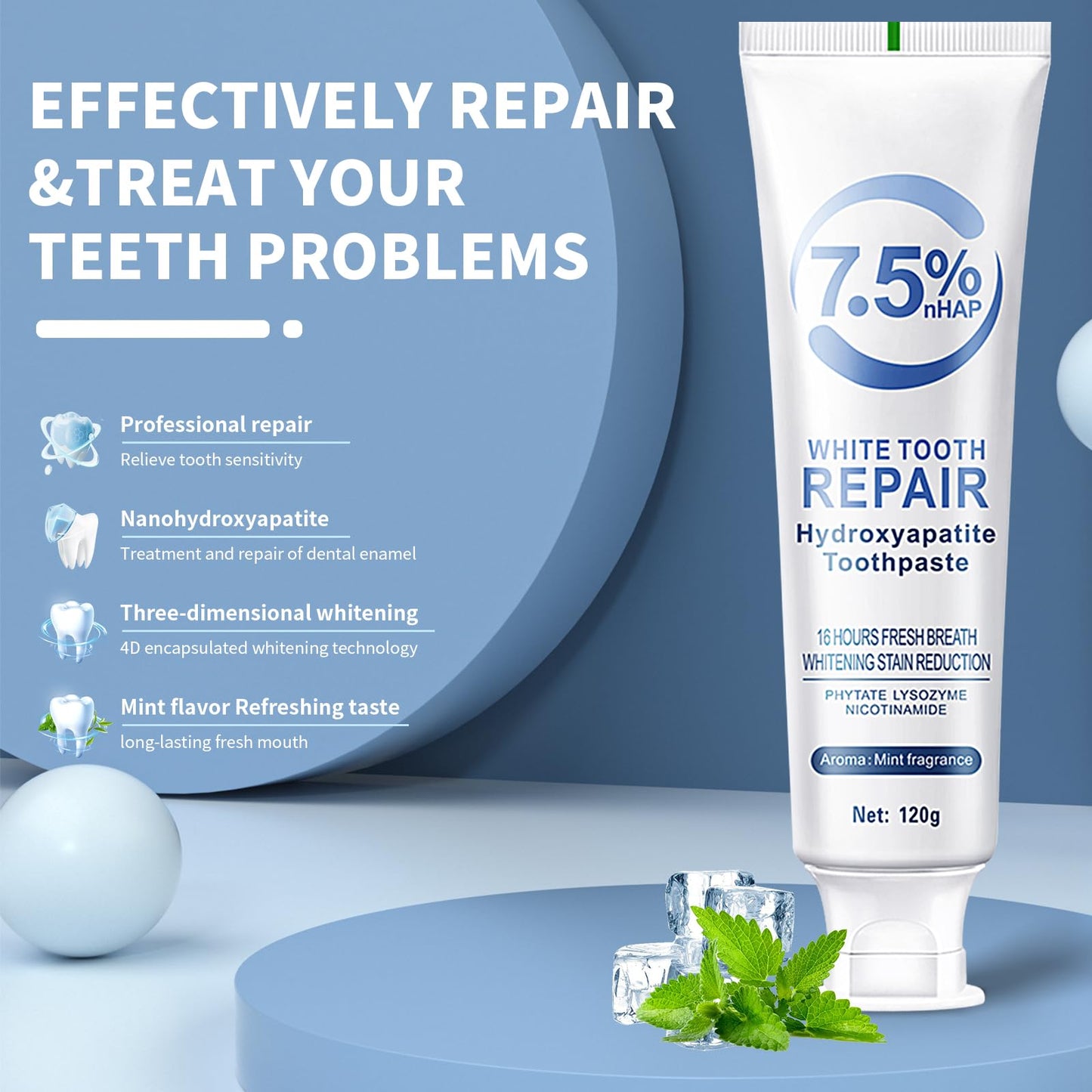 2 PCS Hydroxyapatite Toothpaste – 7.5% Enamel Protection, Gentle Mint, Daily Use