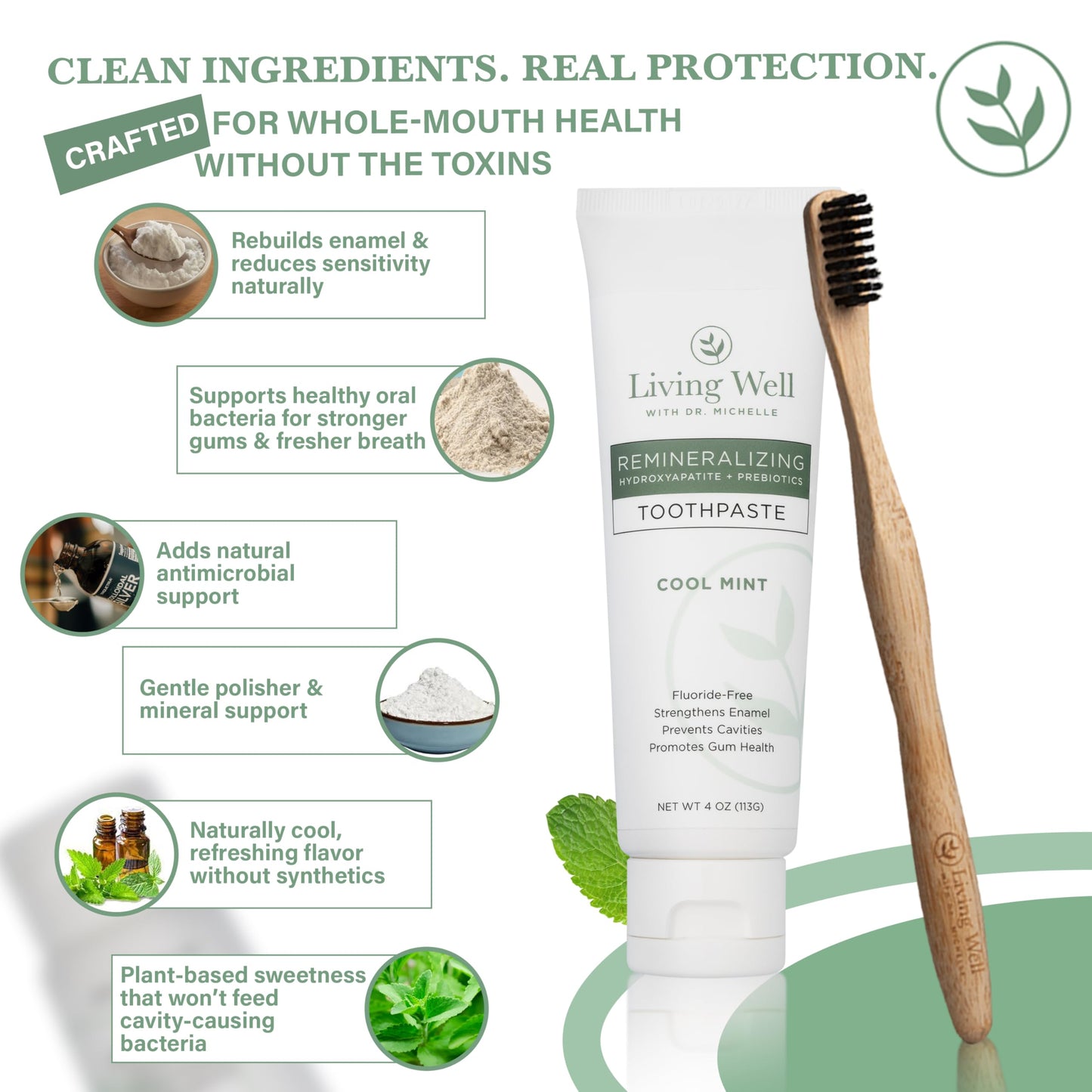 Hydroxyapatite Toothpaste – Fluoride-Free Remineralizing Formula with PROtektin – Mint, 4 oz
