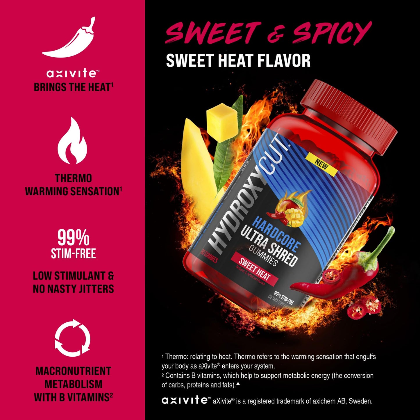 Hydroxycut Hardcore Ultra Shred Gummies – Sweet Heat, 99% Stimulant Free