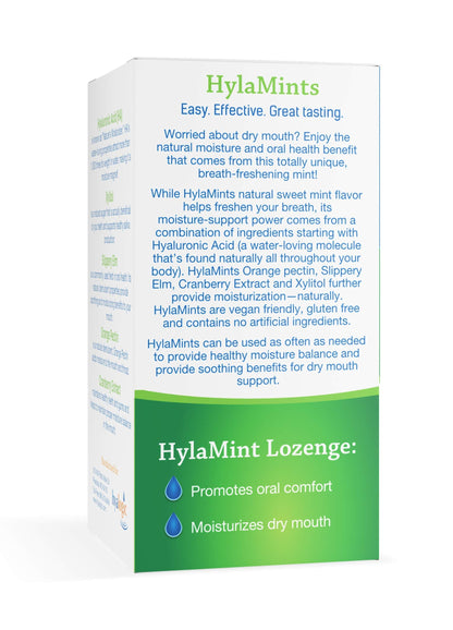 HylaMints Breath Mints for Dry Mouth – Sugar Free Mint Flavor with Hyaluronic Acid, Cranberry Extract, Xylitol, Slippery Elm & Orange Pectin | 60 Count