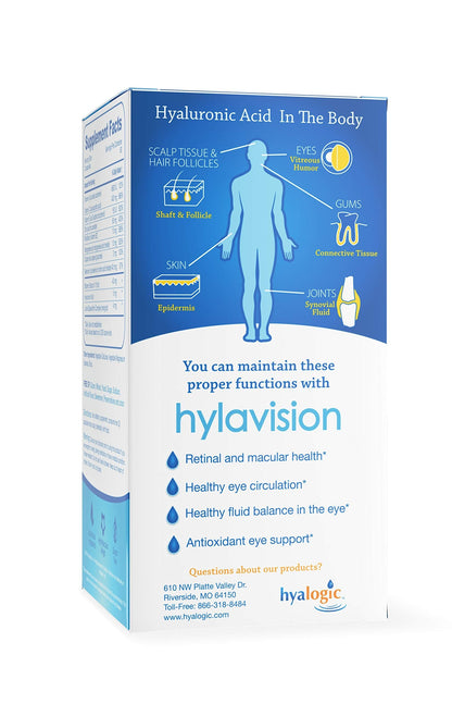HylaVision Eye Health Supplement - Hyaluronic Acid, Lutein & Zeaxanthin | Eye Vitamins A, C, E and Zinc | 120 Capsules