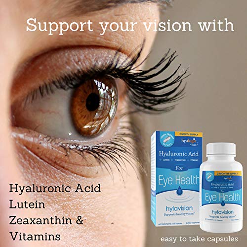 HylaVision Eye Health Supplement - Hyaluronic Acid, Lutein & Zeaxanthin | Eye Vitamins A, C, E and Zinc | 120 Capsules