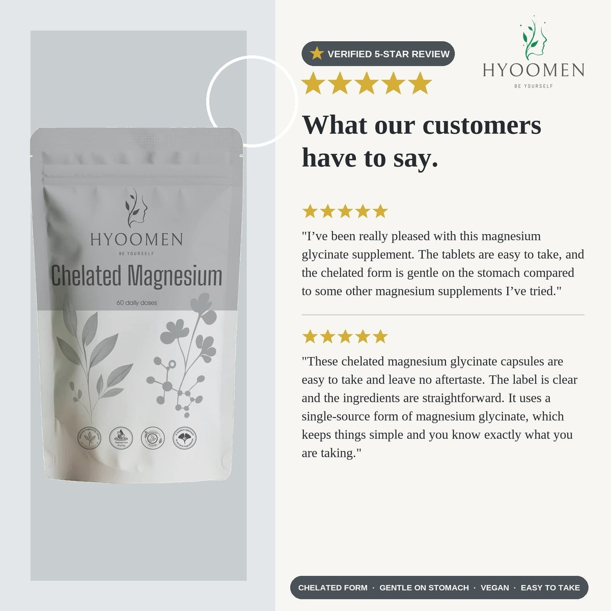 Magnesium Glycinate Capsules 225mg Hyoomen