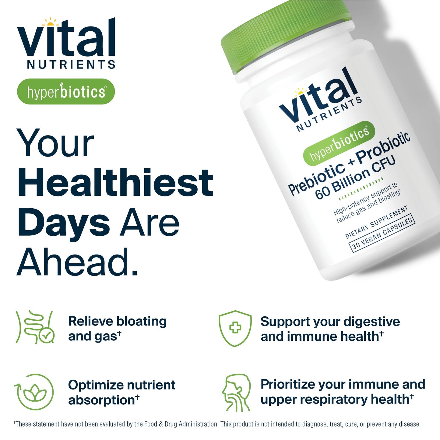 Hyperbiotics Vital Nutrients Prebiotic & Probiotic – 60B CFU, 30 Vegan Capsules