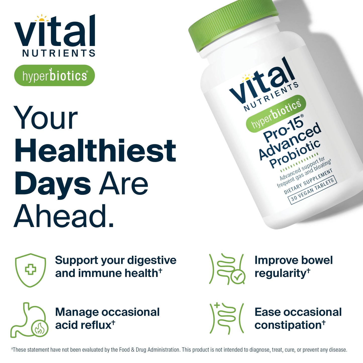 Hyperbiotics Vital Nutrients Pro-15 Probiotics – 15 Strains + Kiwifruit | 30 Vegan Tablets