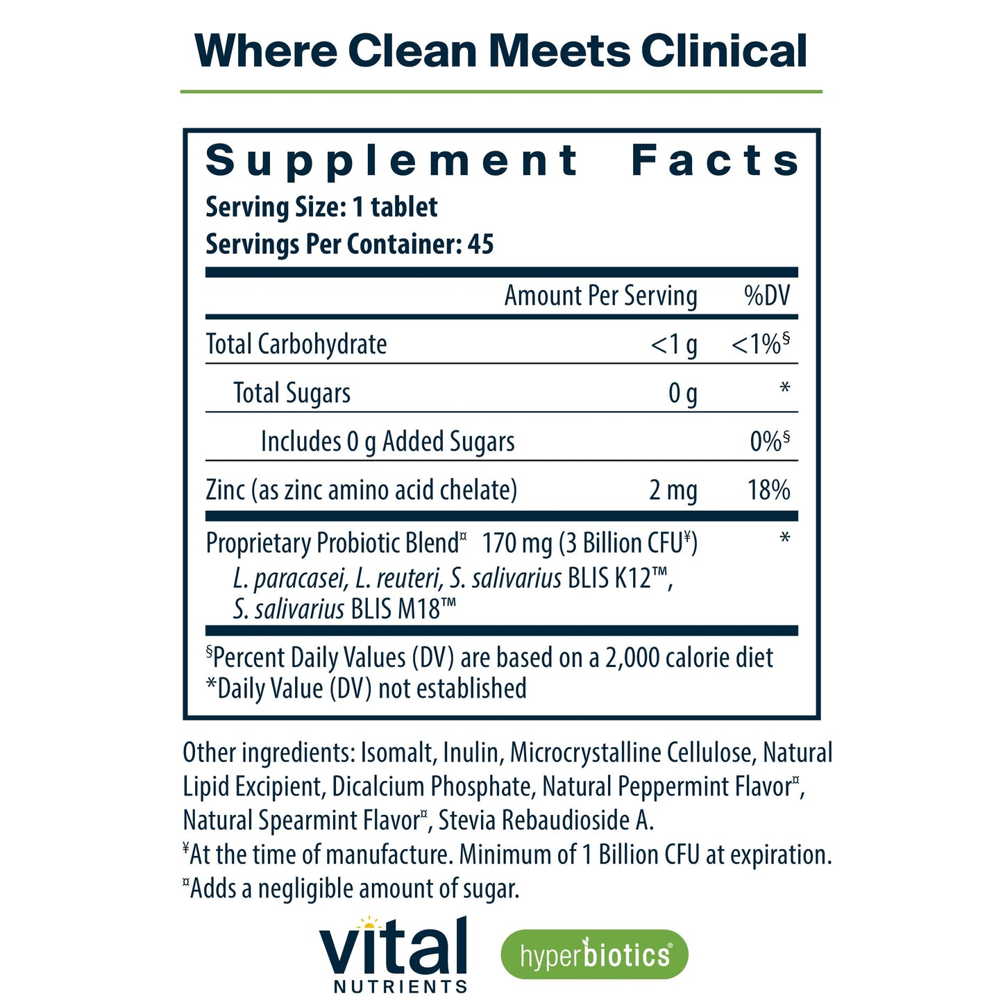 Hyperbiotics Vital Nutrients Pro Dental Probiotic | Clinically Studied BLIS K12 & M18 | 45 Mint Tablets