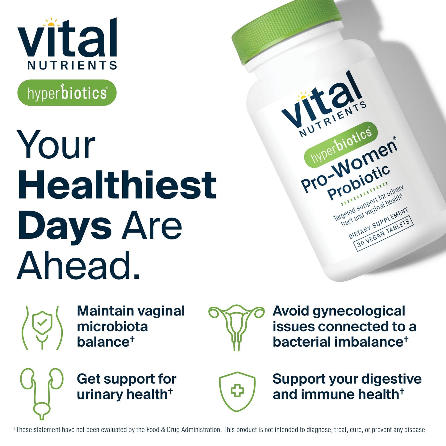Hyperbiotics Vital Nutrients Pro Women Probiotics – Vaginal & Urinary Health | 6 Strains | 30 Vegan Tablets