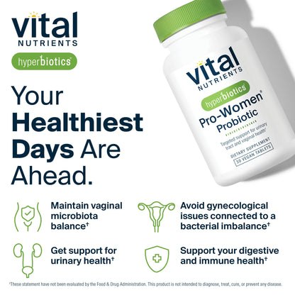 Hyperbiotics Vital Nutrients Pro Women Probiotics – Vaginal & Urinary Health | 6 Strains | 30 Vegan Tablets