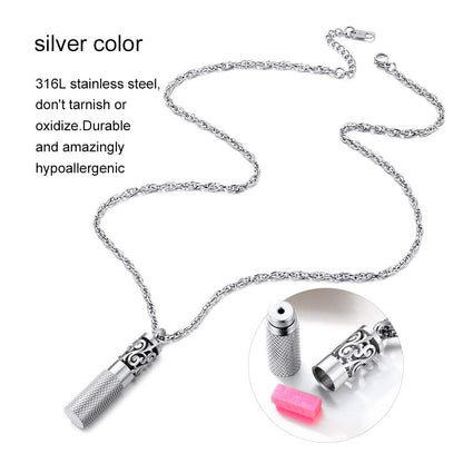 Men Perfume Locket Diffuser Necklace - Stainless Steel Pendant