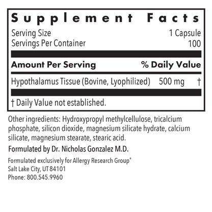 Allergy Research Group Hypothalamus Supplement - Endocrine & Adrenal Support, 500mg Bovine Glandular Vegicaps, 100 Count