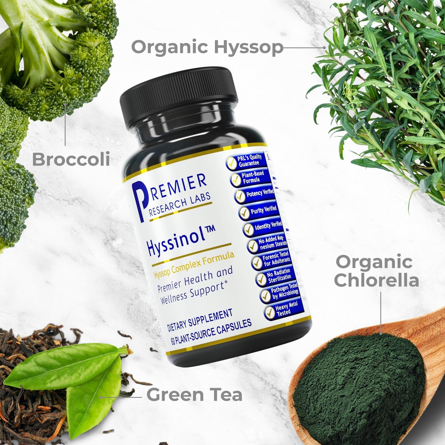 Premier Hyssinol Hyssop Capsules | Organic Hyssop + Green Tea - 60 Vegetarian Capsules