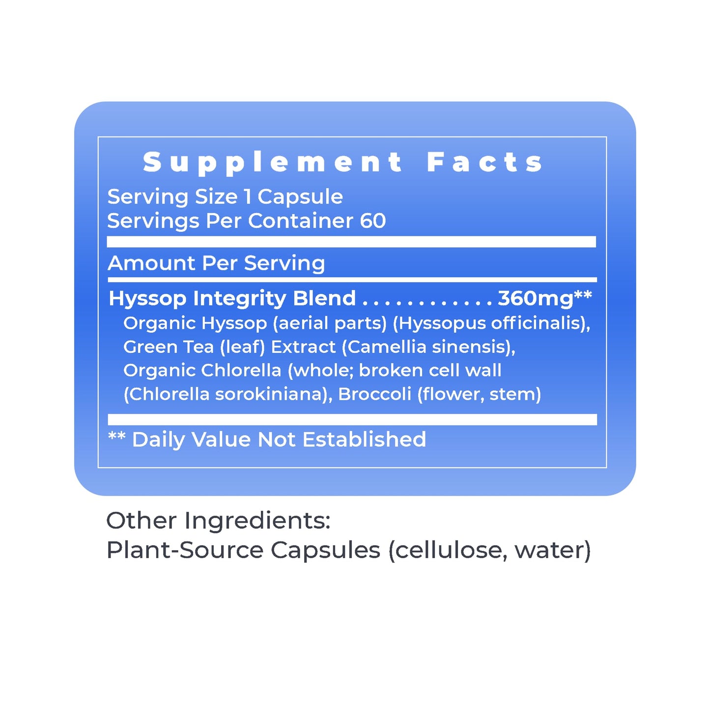 Premier Hyssinol Hyssop Capsules | Organic Hyssop + Green Tea - 60 Vegetarian Capsules