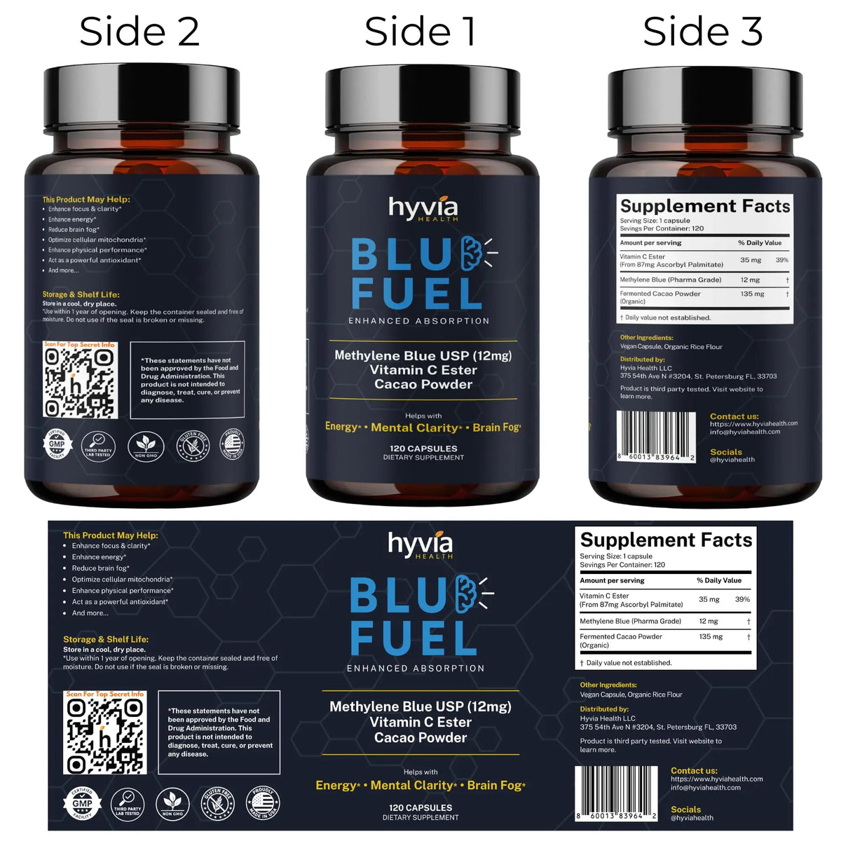 Hyvia Health Methylene Blue Capsules with Vitamin C – 120ct, USP Grade, Made in USA BritishVita | Premium UK Vitamins & Wellness Supplements