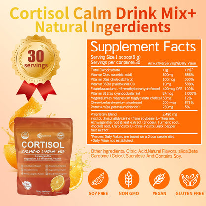 Hywebvctok Cortisol Drink Powder – Natural Cortisol Supplement for Women & Men | Ashwagandha, L-Theanine, Turmeric, Black Pepper | 6.3 oz