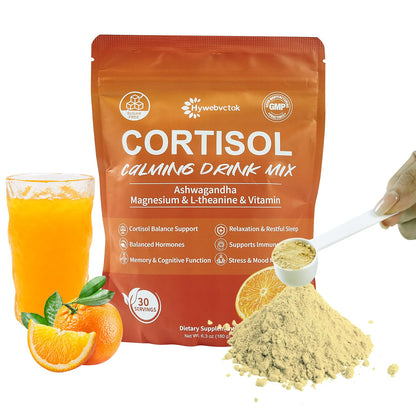 Hywebvctok Cortisol Drink Powder – Natural Cortisol Supplement for Women & Men | Ashwagandha, L-Theanine, Turmeric, Black Pepper | 6.3 oz