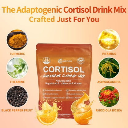 Hywebvctok Cortisol Drink Powder – Natural Cortisol Supplement for Women & Men | Ashwagandha, L-Theanine, Turmeric, Black Pepper | 6.3 oz