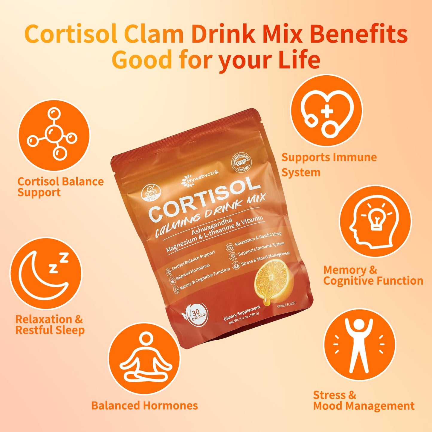 Hywebvctok Cortisol Drink Powder – Natural Cortisol Supplement for Women & Men | Ashwagandha, L-Theanine, Turmeric, Black Pepper | 6.3 oz