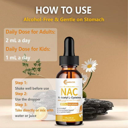 Hywebvctok Liquid NAC Drops 1000 MG – N-Acetyl Cysteine with R-Alpha Lipoic Acid | Immune Support, Liver & Lung Health | Orange Flavor