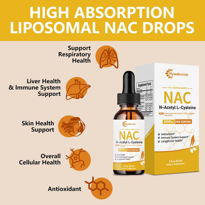 Hywebvctok Liquid NAC Drops 1000 MG – N-Acetyl Cysteine with R-Alpha Lipoic Acid | Immune Support, Liver & Lung Health | Orange Flavor