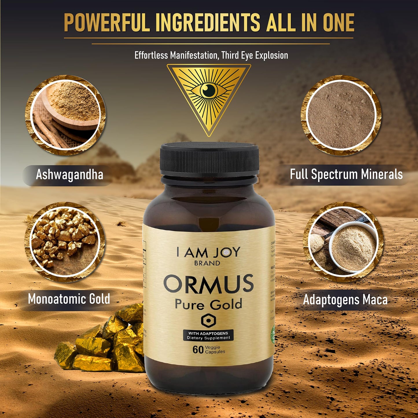 I Am Joy Co. Monoatomic Gold Capsules with Adaptogens – Maca & Ashwaganda | 60 Vegan Capsules