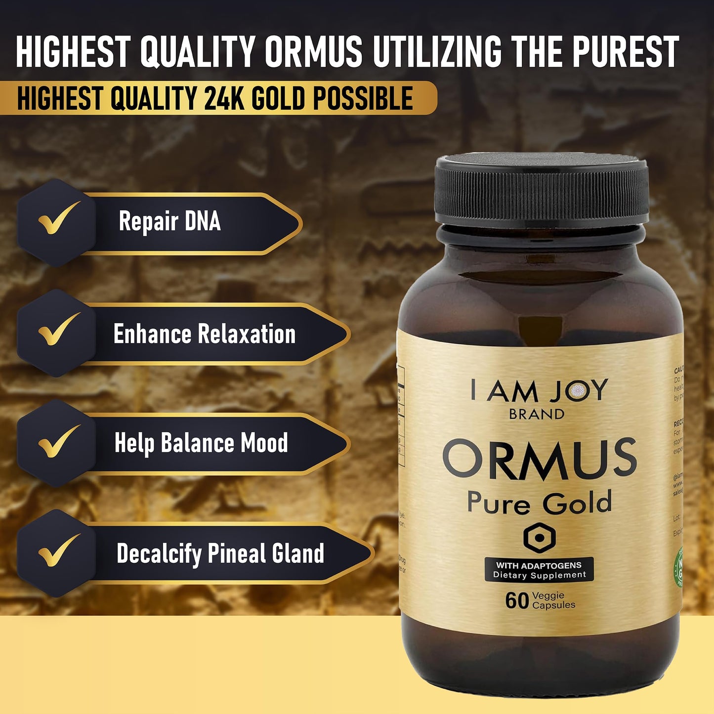 I Am Joy Co. Monoatomic Gold Capsules with Adaptogens – Maca & Ashwaganda | 60 Vegan Capsules