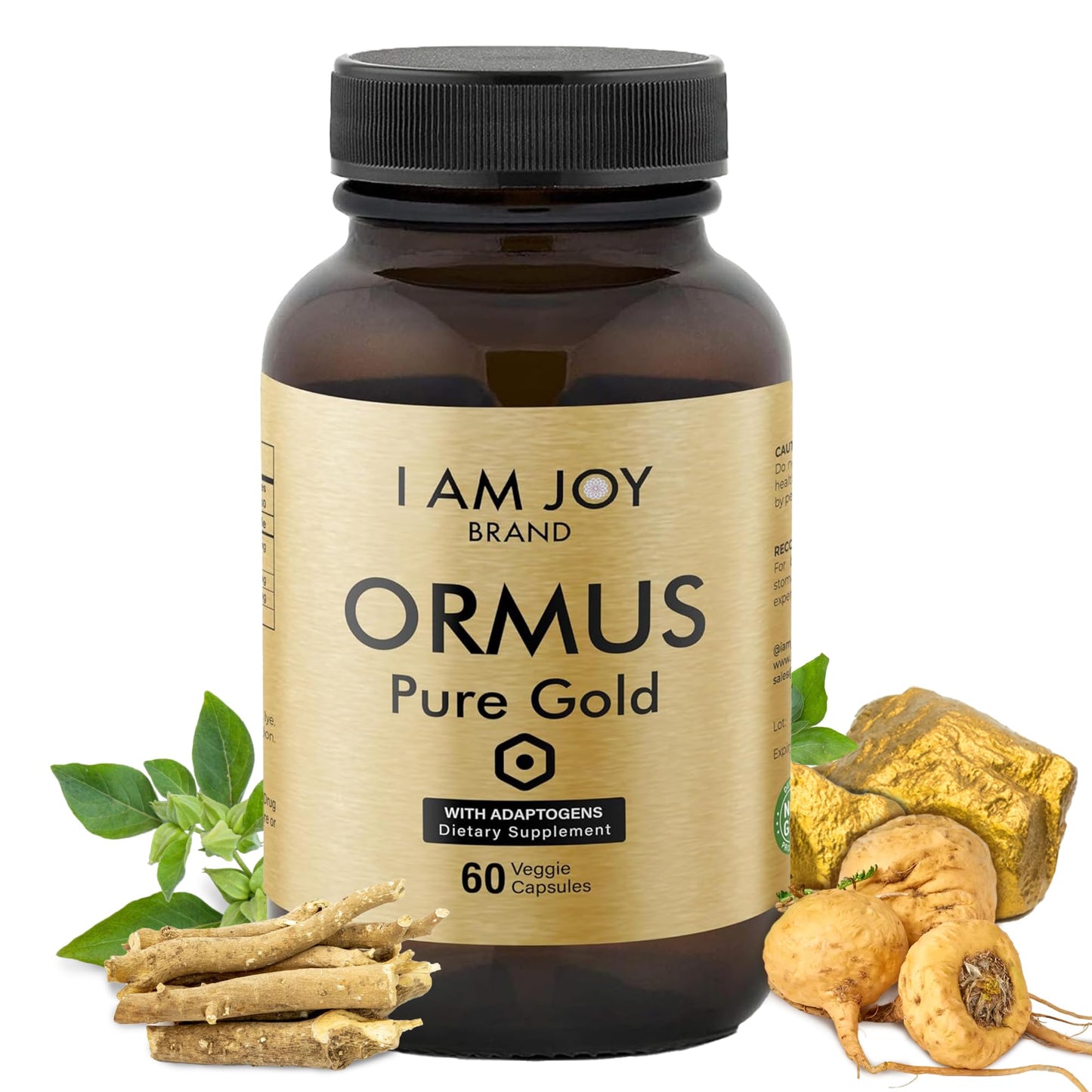 I Am Joy Co. Monoatomic Gold Capsules with Adaptogens – Maca & Ashwaganda | 60 Vegan Capsules