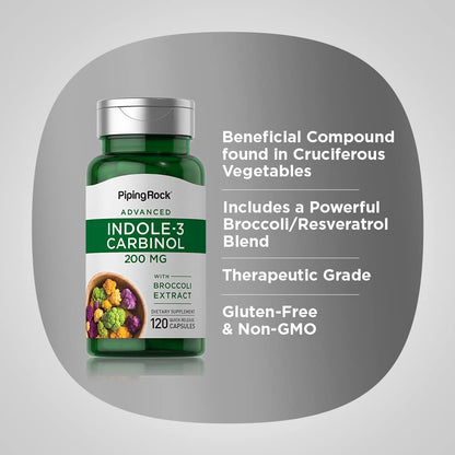 Piping Rock Indole-3-Carbinol 200mg - 120 Capsules | I3C + Broccoli Extract | Non-GMO, Gluten Free