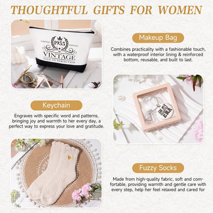 iAOVUEBY 70th Birthday Gifts for Women - Tote, Tumbler & Gift Set