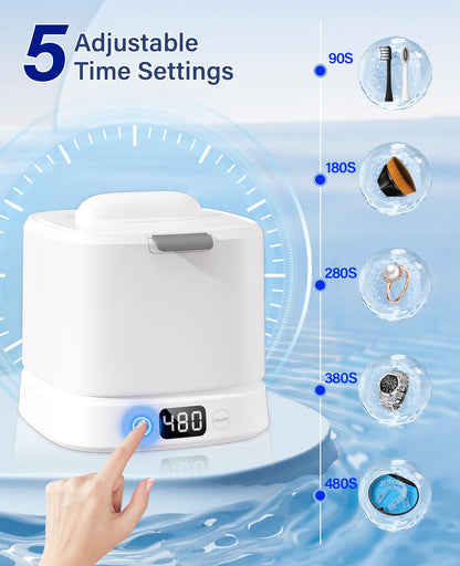IAULF Ultrasonic Retainer Cleaner Machine – 45kHz Cleaning for Dentures, Aligners, Braces, Jewelry | 319ml (White)