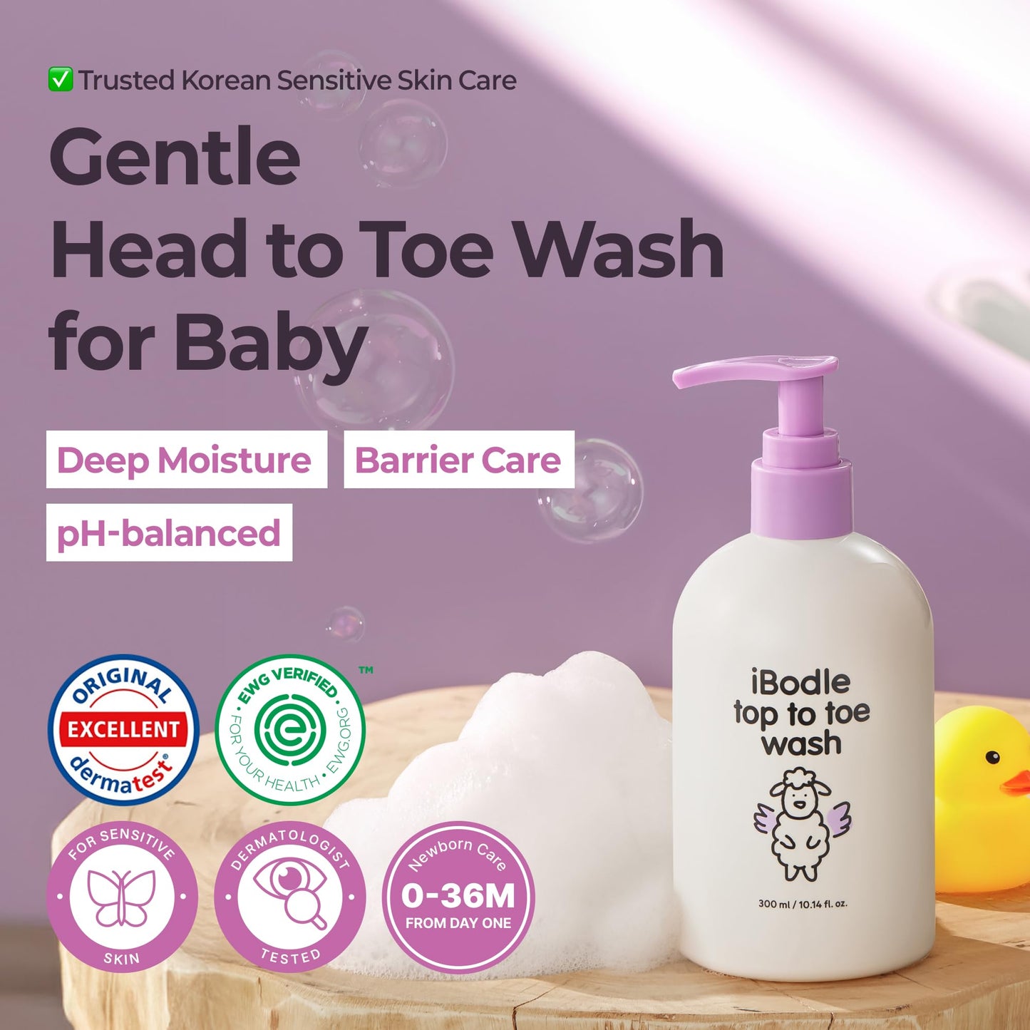 iBodle Head-to-Toe Baby Wash – Tear-Free, pH-Balanced, Safe for Newborns & Toddlers (10.14 fl oz)