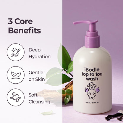 iBodle Head-to-Toe Baby Wash – Tear-Free, pH-Balanced, Safe for Newborns & Toddlers (10.14 fl oz)