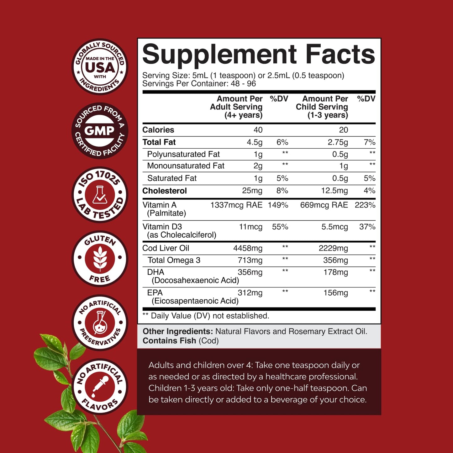 Icelandic Wild-Caught Cod Liver Oil Liquid – Omega-3 (EPA/DHA), Vitamins A & D | 240 ml (8 oz)