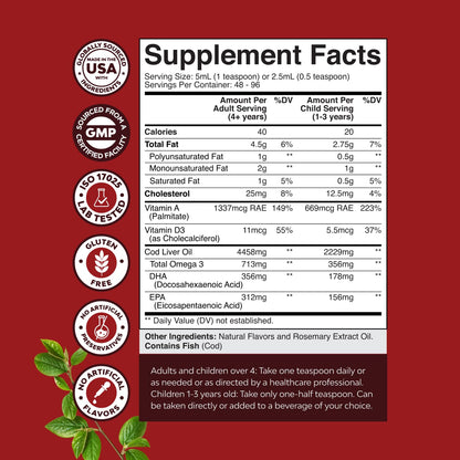 Icelandic Wild-Caught Cod Liver Oil Liquid – Omega-3 (EPA/DHA), Vitamins A & D | 240 ml (8 oz)