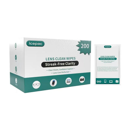 Icepac Lens Wipes for Eyeglasses – 200-Pack, 5x6 in – On-the-Go Cleaning for Glasses, Sunglasses, Phones & Cameras