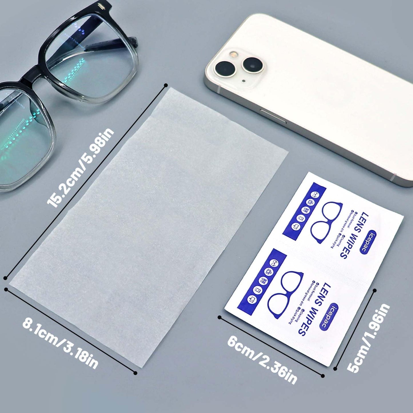 Icepac Lens Wipes for Eyeglasses - 500 Individual Packets | Glasses & Lens Cleaning