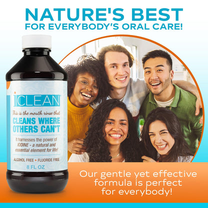 iCLEAN Mouthwash - Fluoride & Alcohol-Free Rinse | Harness The Power of Iodine | Molecular Iodine Mouth Rinse for Clean Oral Care | Gargle for Bad Breath & Oral Wellness | Cleans Where Others Can't