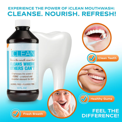 iCLEAN Mouthwash - Fluoride & Alcohol-Free Rinse | Harness The Power of Iodine | Molecular Iodine Mouth Rinse for Clean Oral Care | Gargle for Bad Breath & Oral Wellness | Cleans Where Others Can't