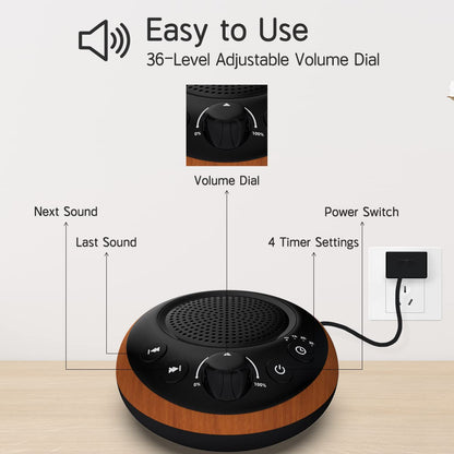 iDealSleep Sound Brown Noise Machine – 30 Soothing Sounds, 36-Level Volume, Auto-Off Timer, Memory