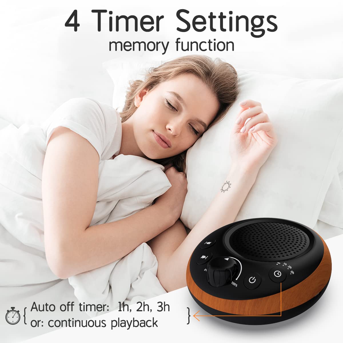 iDealSleep Sound Brown Noise Machine – 30 Soothing Sounds, 36-Level Volume, Auto-Off Timer, Memory