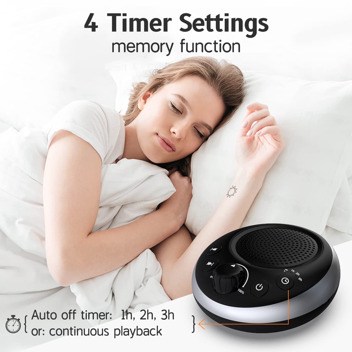 iDealSleep Sound Machine – 30 Soothing Sounds, 36-Level Volume, Auto-Off Timer