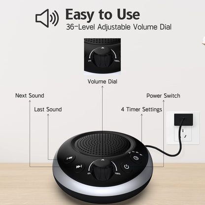 iDealSleep Sound Machine – 30 Soothing Sounds, 36-Level Volume, Auto-Off Timer