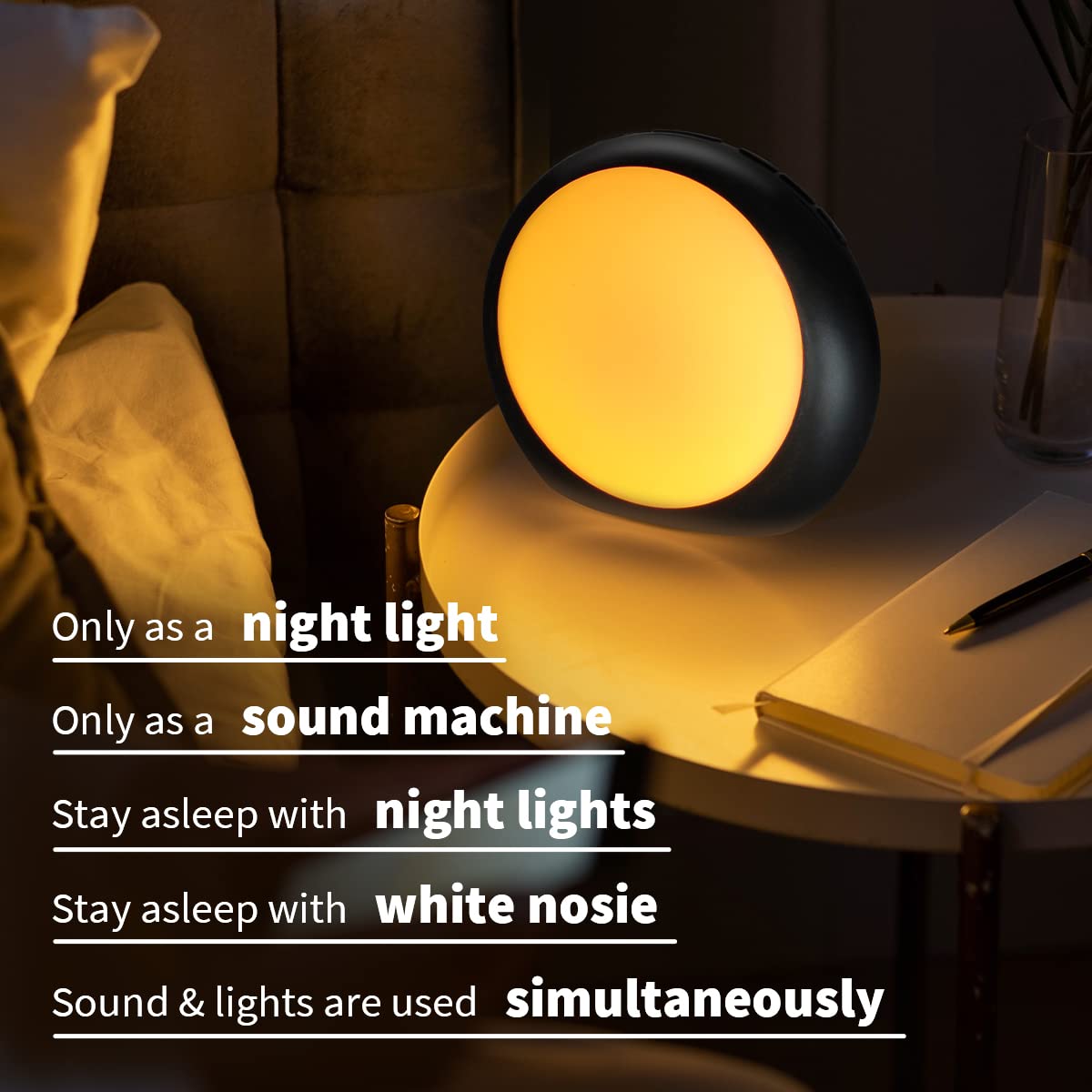 iDealSleep Loudspeakers Brown Noise & White Noise Machine – 30 Soothing Sounds, 12 Night Lights, Auto-Off Timer